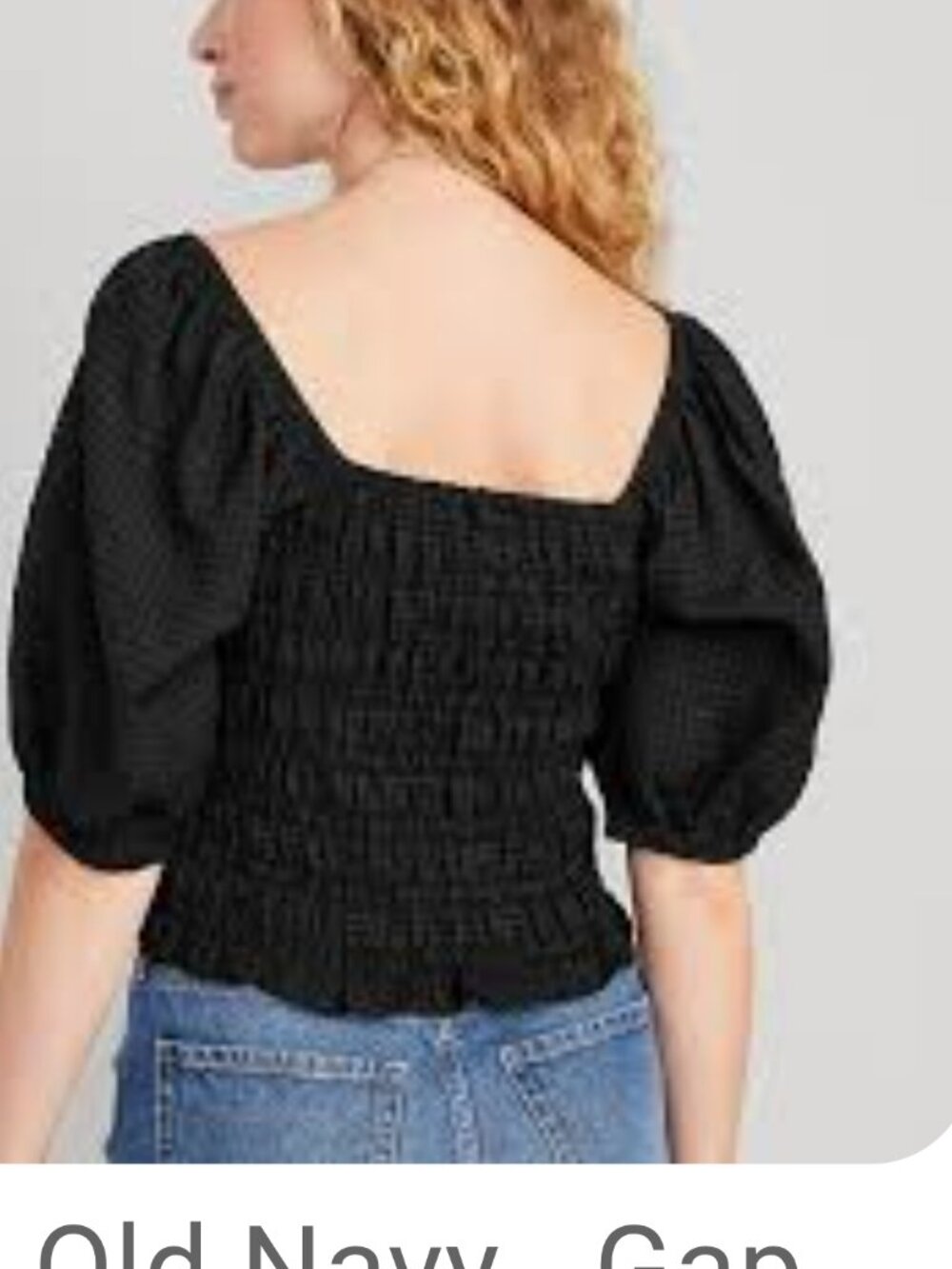 Old Navy L Smocked Top Puff Sleeves Square Neck Black Cottagecore Coquette Girl
